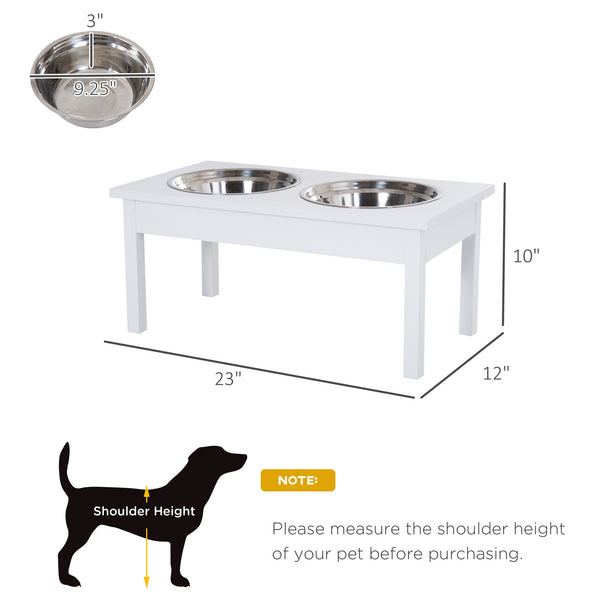 23" Wooden Elevated Dog Bowl Stand with 2 Stainless Bowls, White