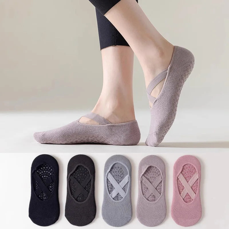 Yoga Grip Socks, Non-Slip Cotton for Pilates and Dance, 5 Pairs – image 3