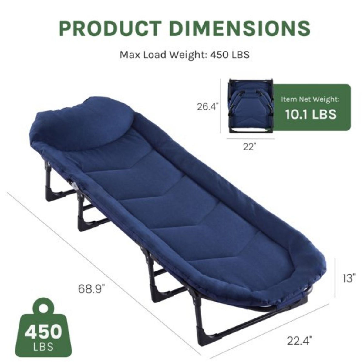 Folding Camping Cot Recliner 3-in-1 Heavy Duty Portable Bed – image 5