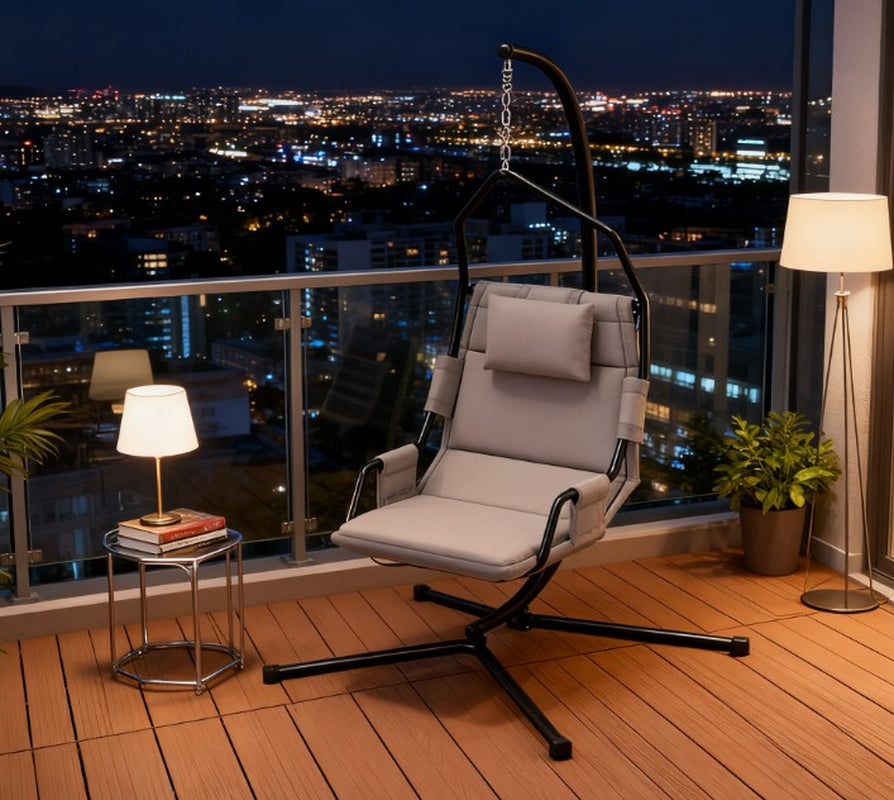 Hanging Swing Chair,Hammock Chair with Stand Andcoating Cushion,With Steel Frame for Indoor and Outdoor