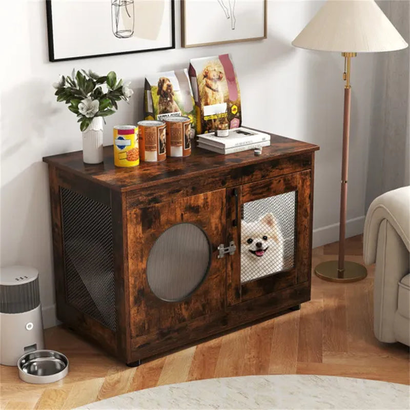 Dog Crate End Table, Farmhouse Style 2-in-1 Kennel, Rustic Brown – image 5