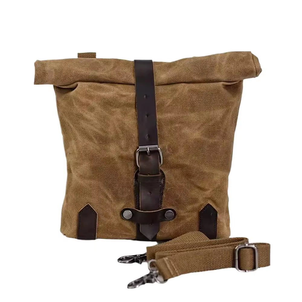 Waxed Canvas Motorcycle Saddle Bag, Waterproof Fork and Side Tool Bag