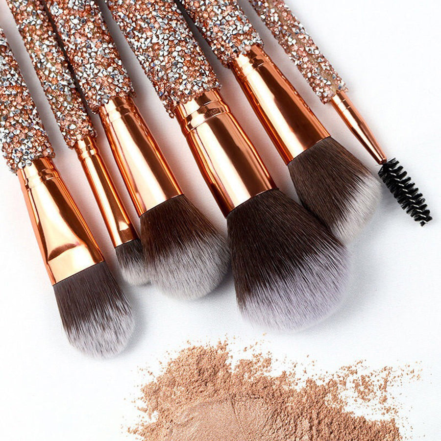 Makeup Brush Set – 10 Piece Crystal Handle with Pouch – image 4
