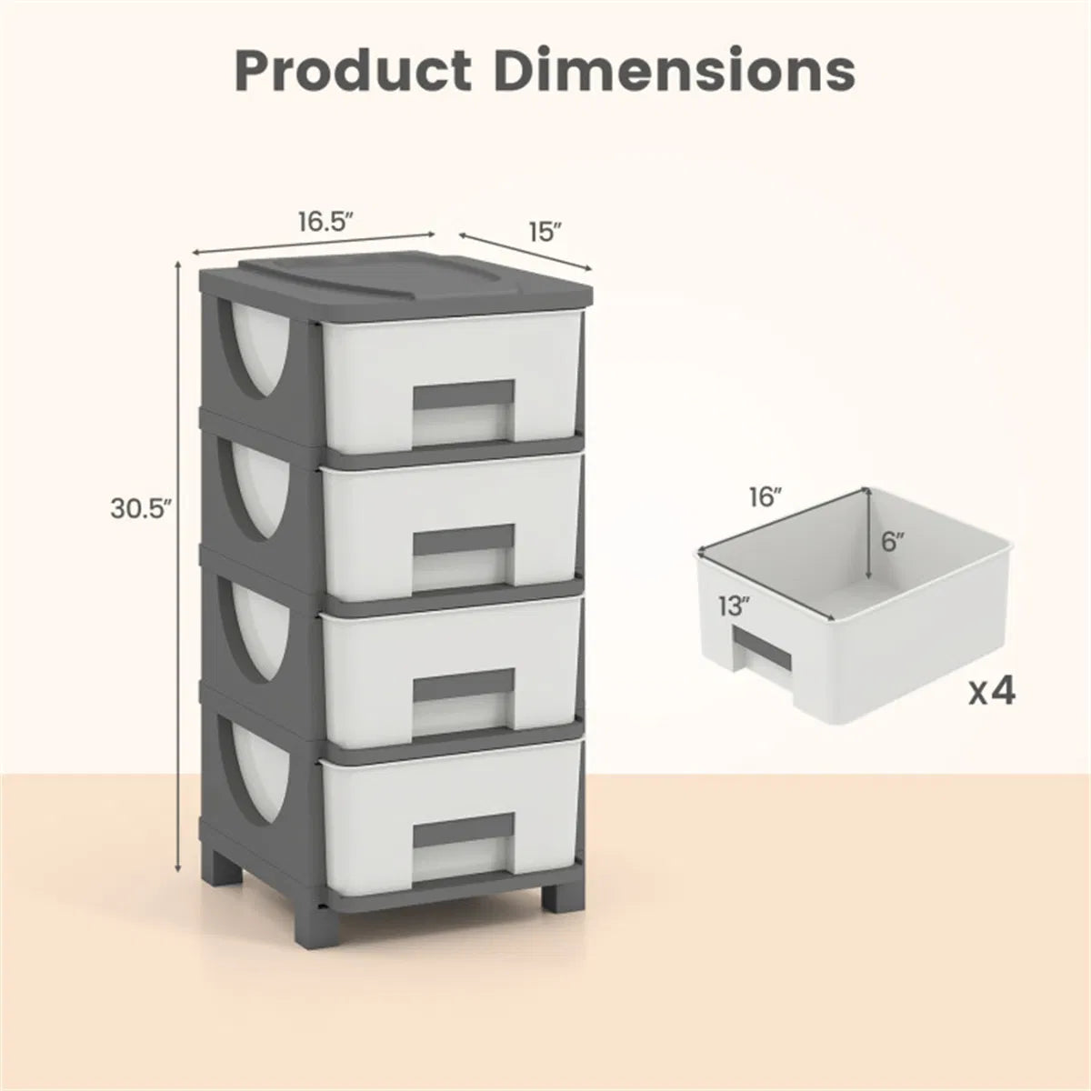 Plastic Storage Cabinet with 4 Drawers, Closet Organizer – image 4