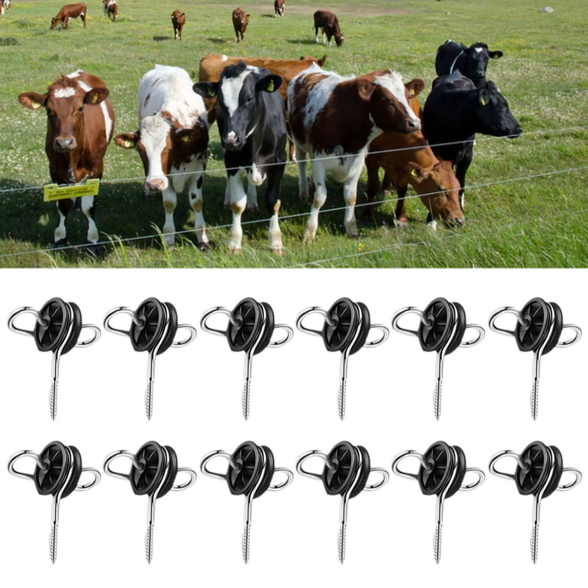 Farm Electric Fence Gate Handle Anchors, 12-Pack Screw-In Insulators