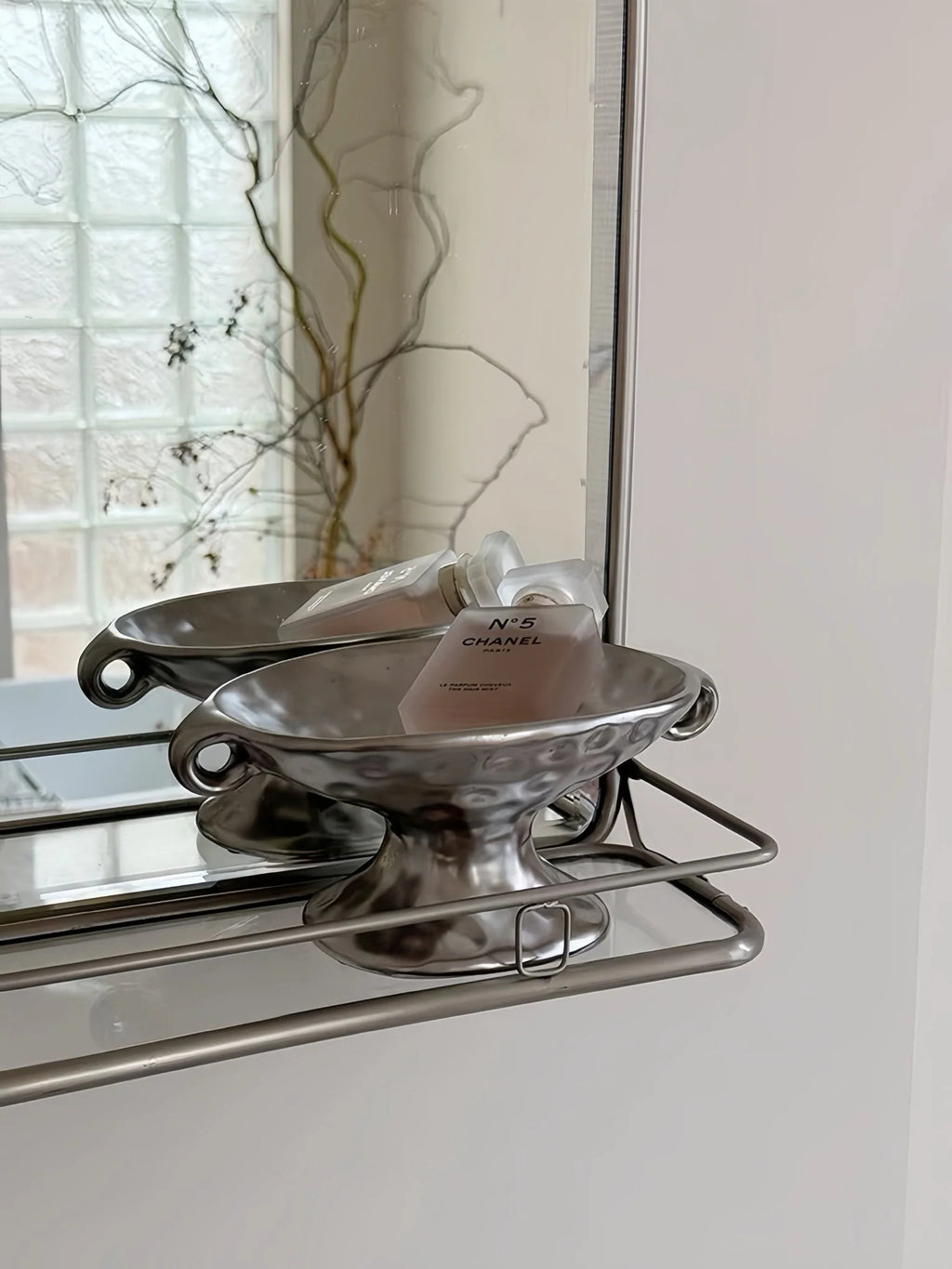 Silver Footed Ceramic Decorative Tray with Curled Handles – image 8