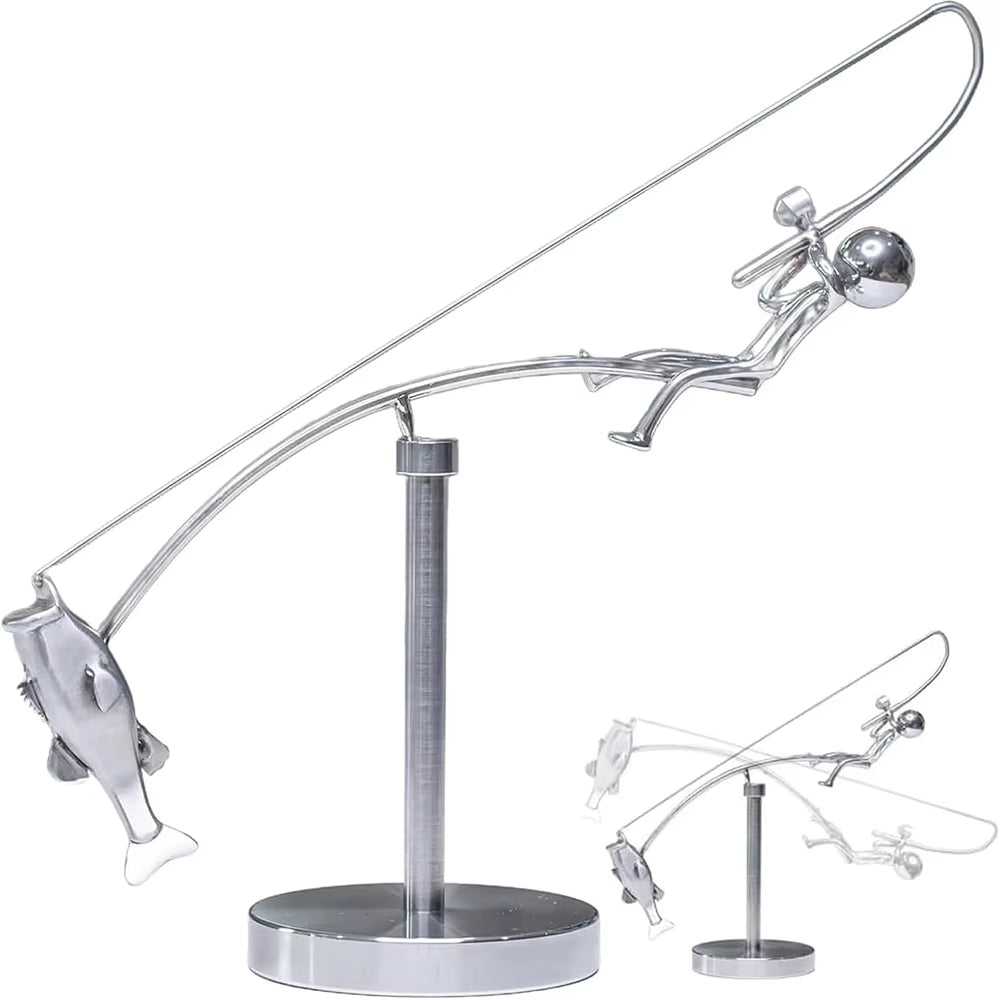 Fisherman Balancing Sculpture, Metal Kinetic Desk Decor – image 2
