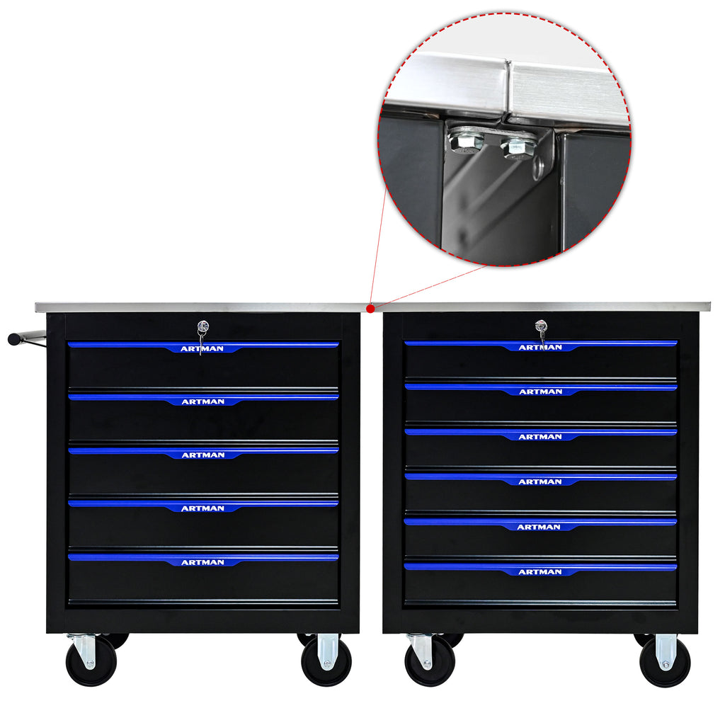 5 Drawer Lockable Tool Cart with Stainless Top and Brake Casters