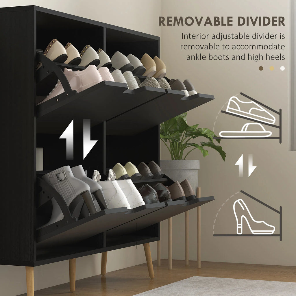 Shoe Cabinet with 4 Flip Drawers and Adjustable Shelf, Black – image 6