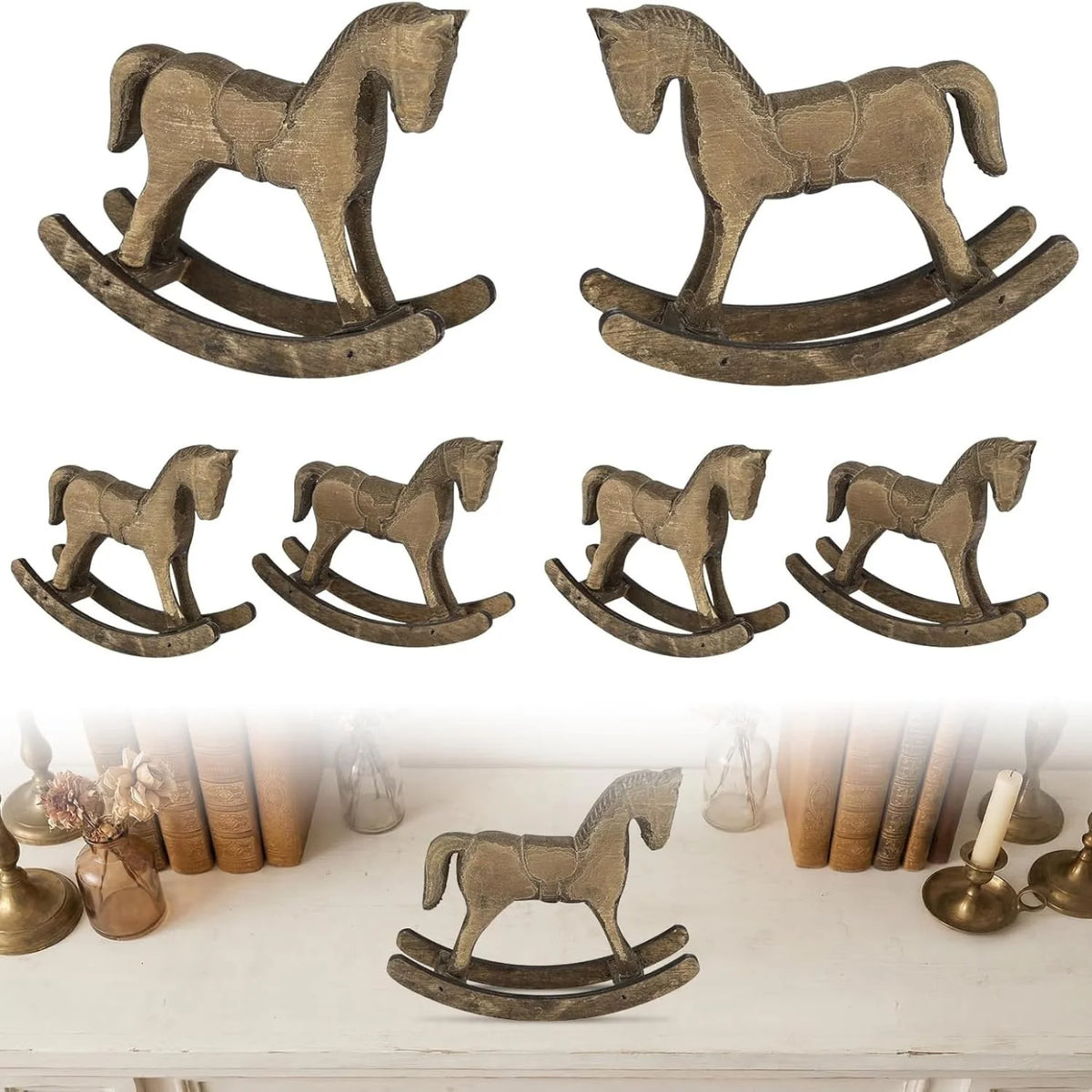 Vintage Wooden Rocking Horse Figurines, Set of 6 – image 2
