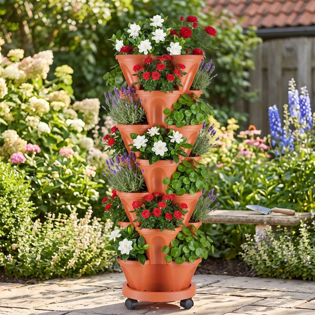 7-Tier Stackable Vertical Planter Tower with Wheels and Tools – image 11