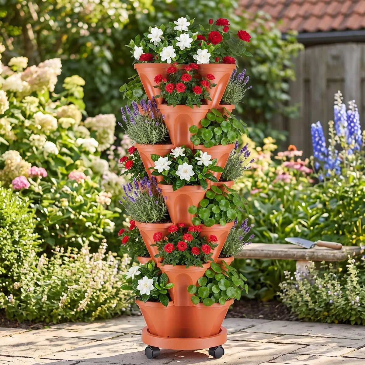 7-Tier Stackable Vertical Planter Tower with Wheels and Tools – image 11