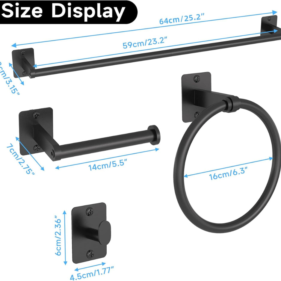 Bathroom Hardware Set 4-Piece, Matte Black 24 in Towel Bar – image 2