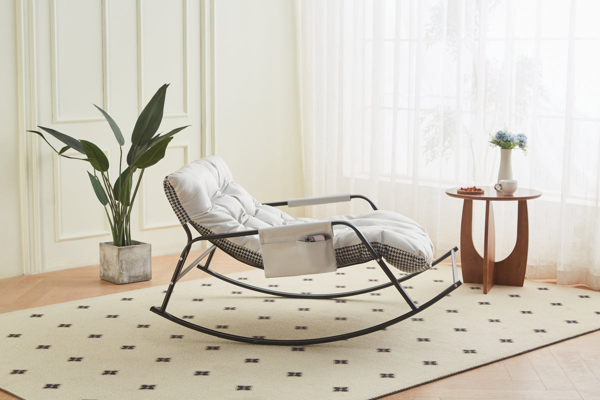 Extra-Wide Faux Leather Rocking Lounge Chair, White – image 1