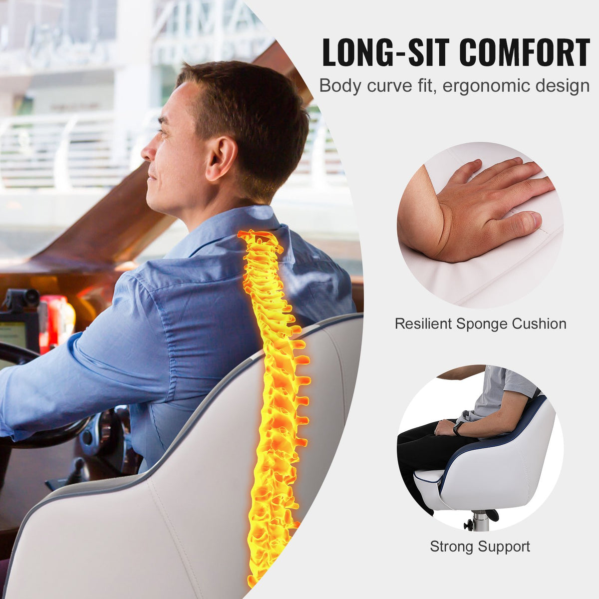 Captain Bucket Boat Seat with Armrests and Thick Sponge Padding