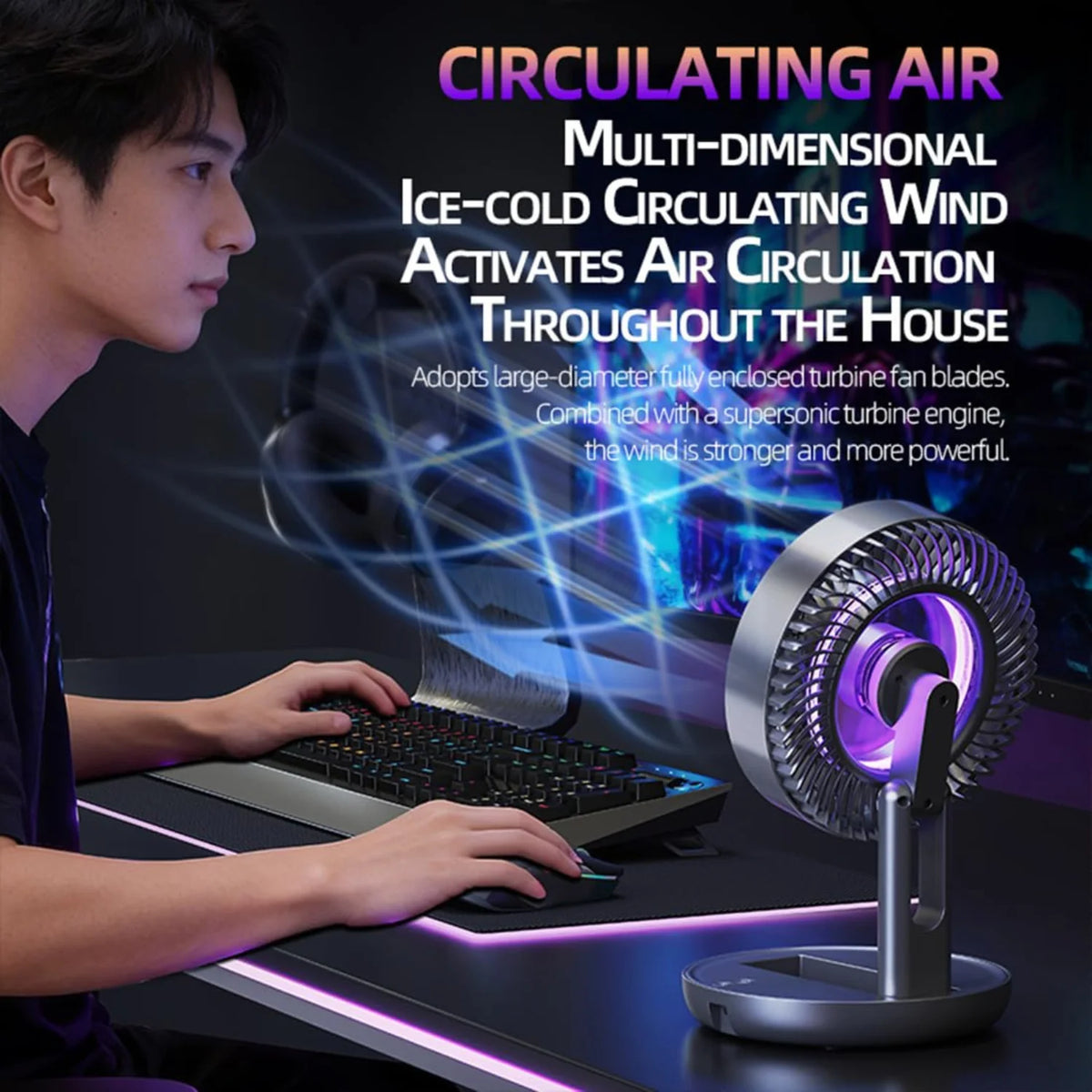Portable Desk Fan, Foldable USB-C Rechargeable Fan with LED Light – image 6