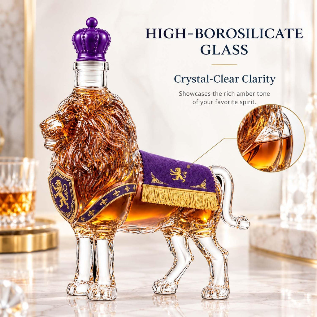 Whiskey Decanter Lion Sculpture, 350 ml Glass with Crown Stopper – image 7