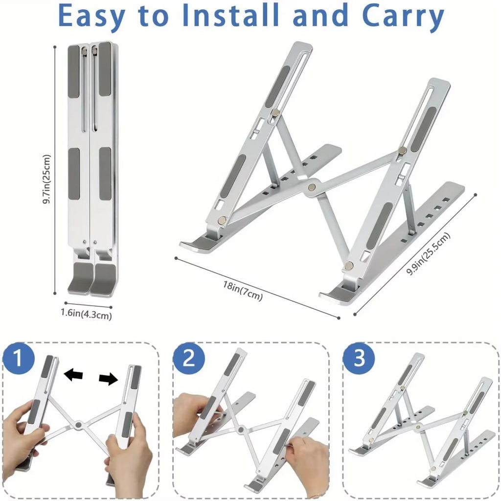 Adjustable Aluminum Laptop Stand, Foldable 6-Level Riser for 8-16 In – image 2