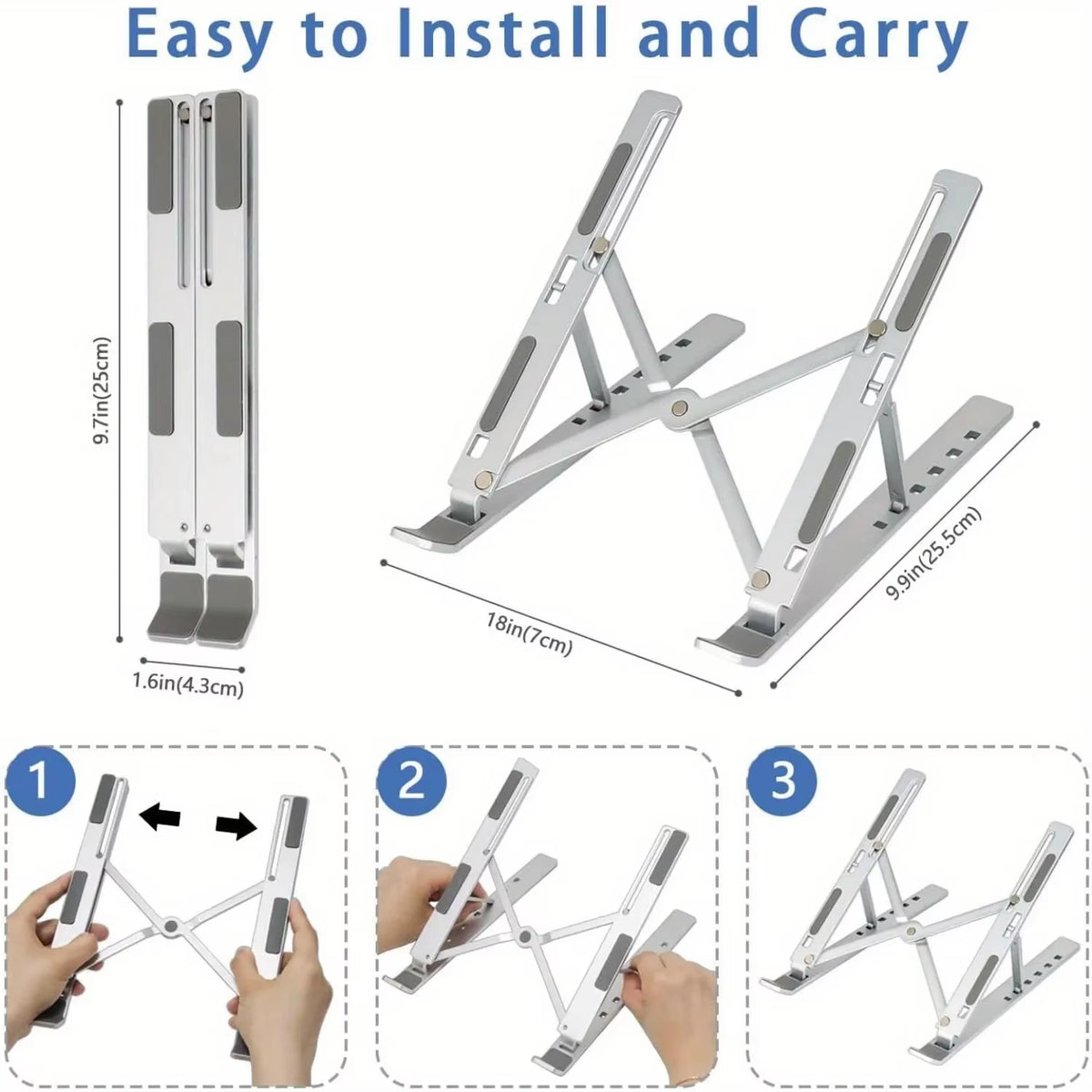 Adjustable Aluminum Laptop Stand, Foldable 6-Level Riser for 8-16 In – image 2