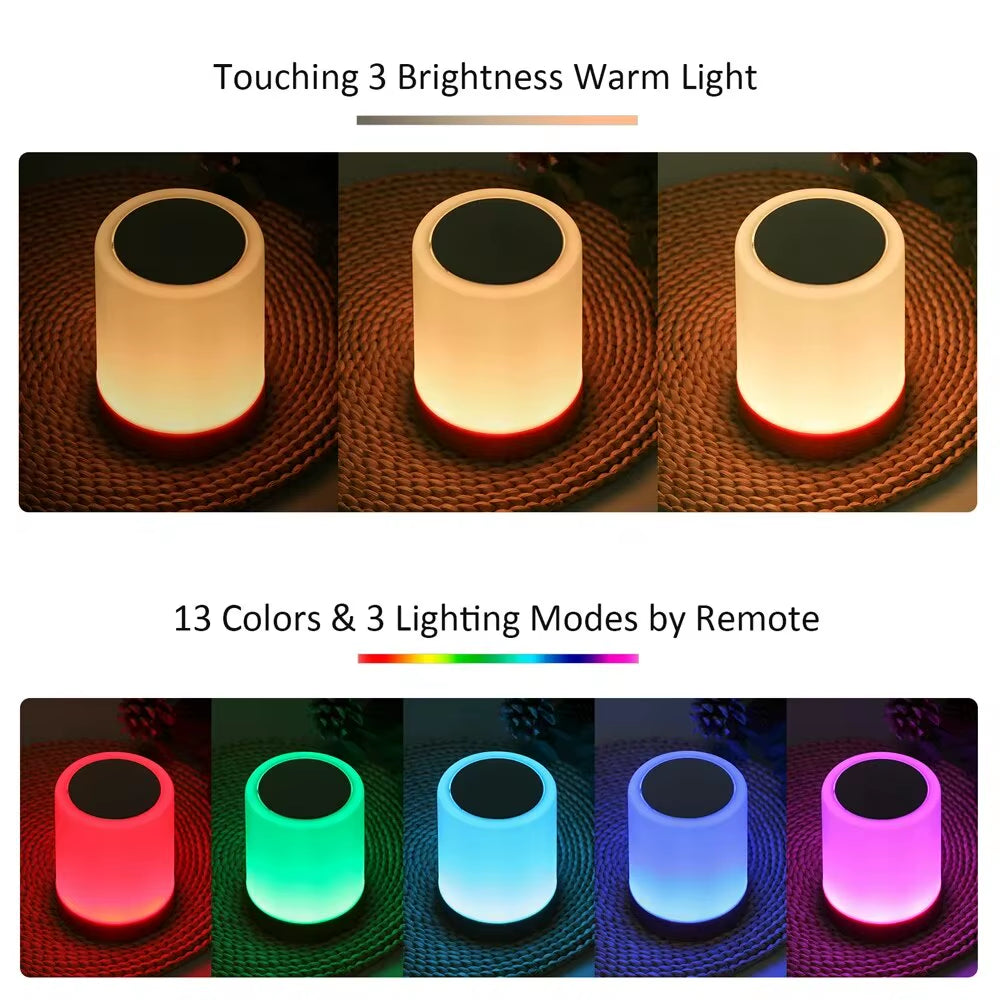 Dimmable Bedside Touch Lamp - 13 Color Changing Night Light with Remote & Timer