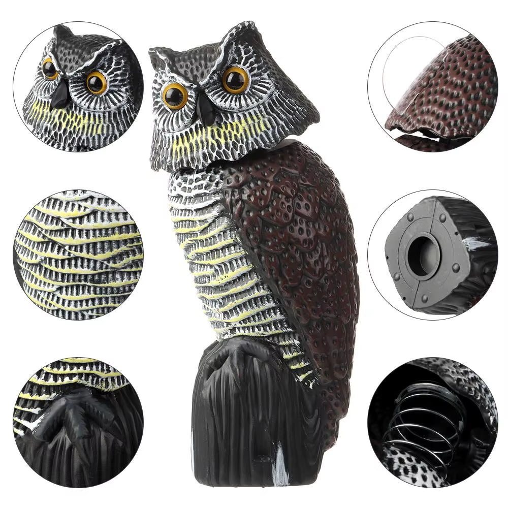 Owl Decoy with Rotating Head, Garden Bird Deterrent Statue – image 3