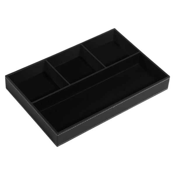 Desk Organizer Tray, Faux Leather 4-Compartment Valet Tray