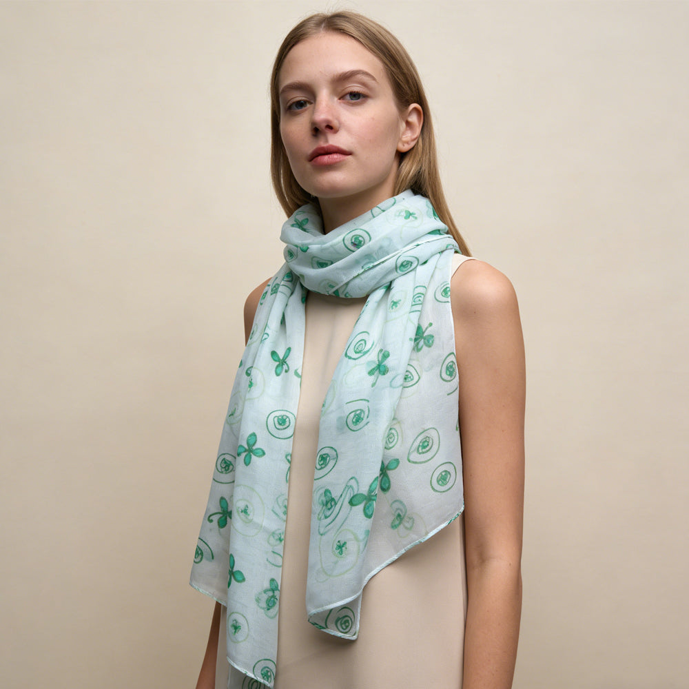 Skinny Scarf, Lightweight Sheer White Printed Scarf, 60 x 11 in – image 2