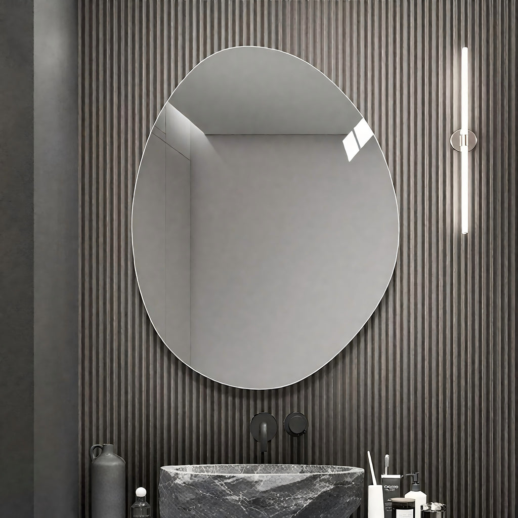 Asymmetrical Frameless Bathroom Wall Mirror, 40 x 32 Inch
