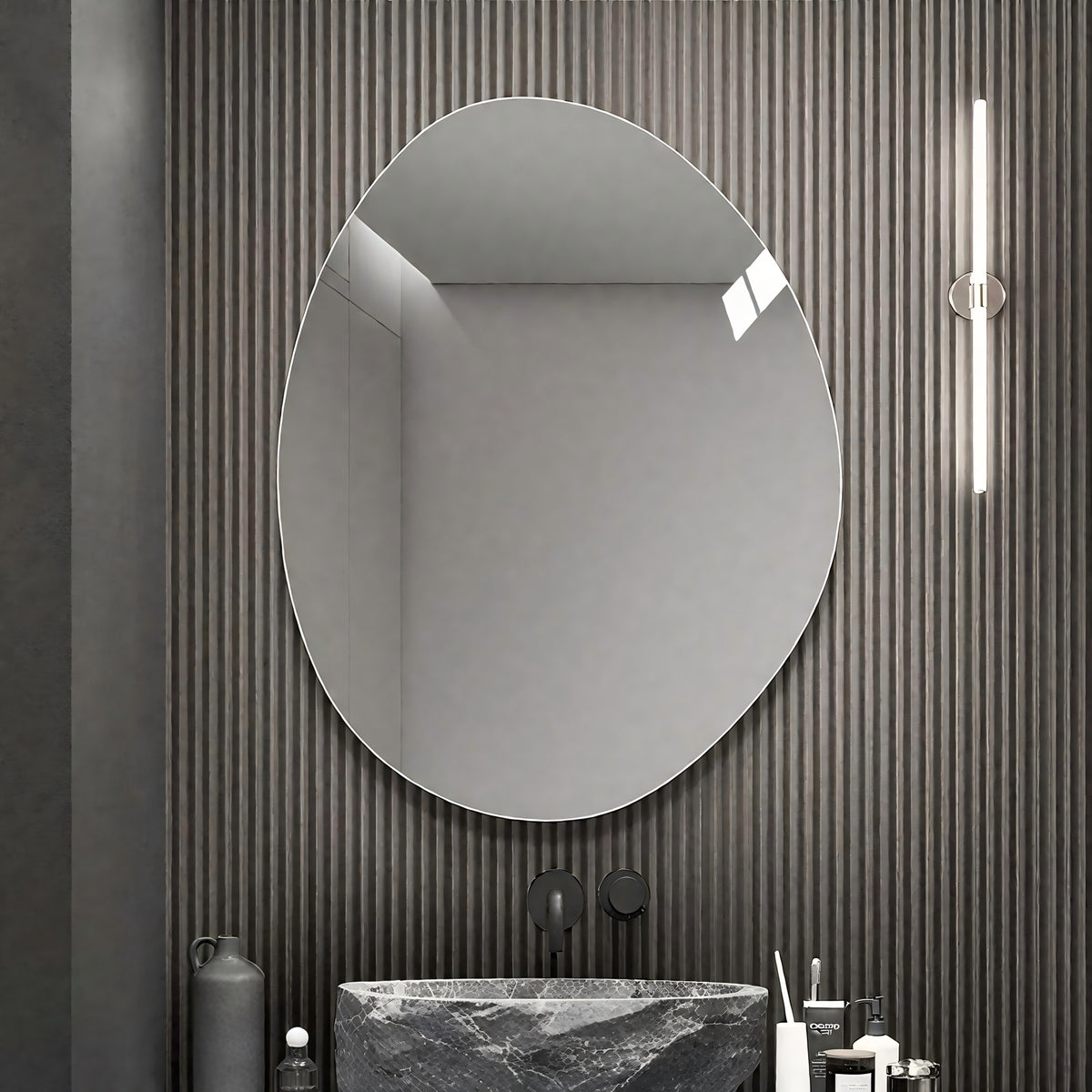 Asymmetrical Frameless Bathroom Wall Mirror, 40 x 32 Inch