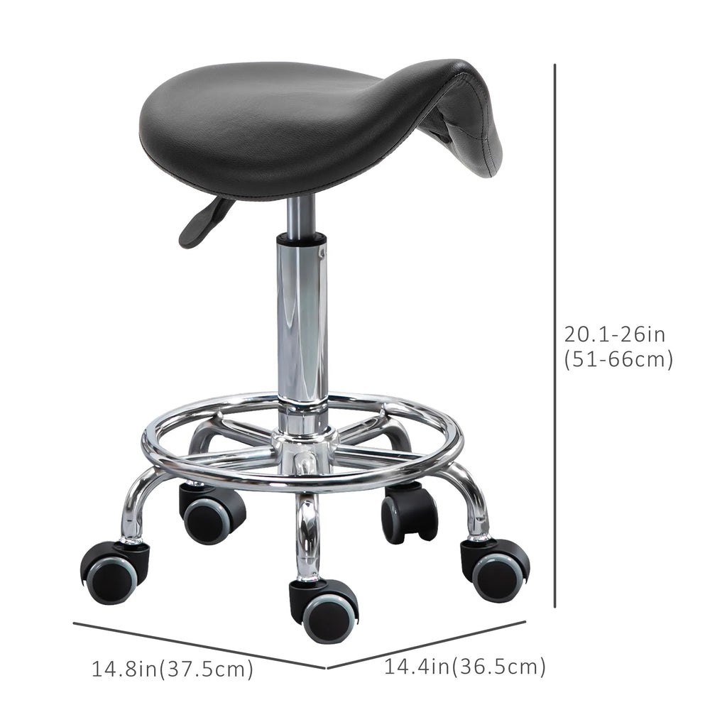 Black Saddle Stool Rolling Salon Chair with Adjustable Height – image 3