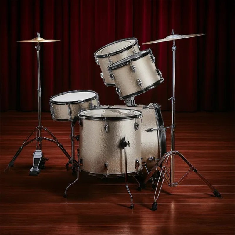 Full Size 5-Piece Adult Drum Set with Cymbals, Throne and Pedal, Silver – image 2