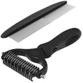 Undercoat Rake and Metal Comb Set - Dematting Grooming Kit for Pets