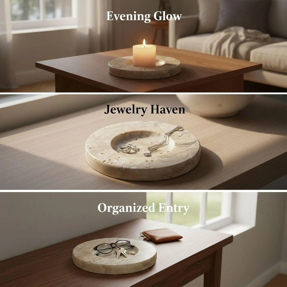 Travertine Candle Holders - Set of 2 Round Stone Trays – image 3