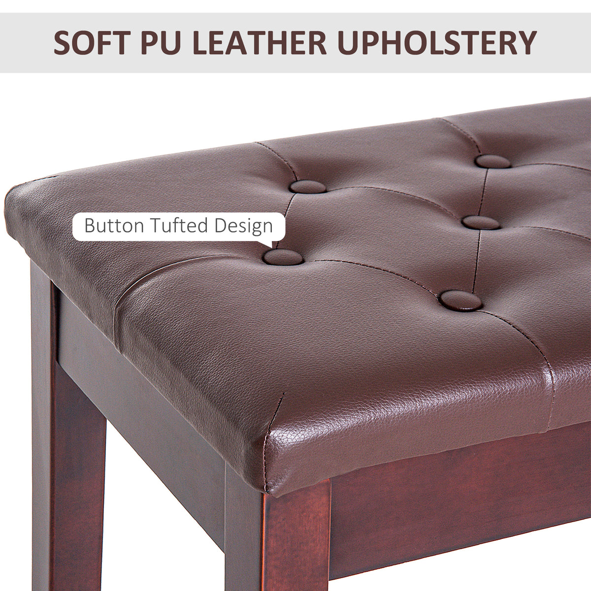 Tufted Duet Piano Bench with Storage, Faux Leather Seat, Brown – image 5