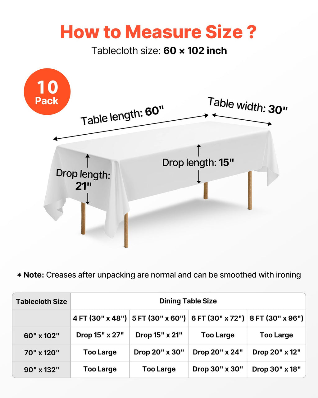 White Rectangle Tablecloths 10 Pack, 60 x 102 in – image 5