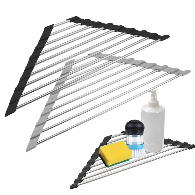 Roll-Up Dish Drying Rack – Foldable Stainless Steel Corner Sink Rack – image 2