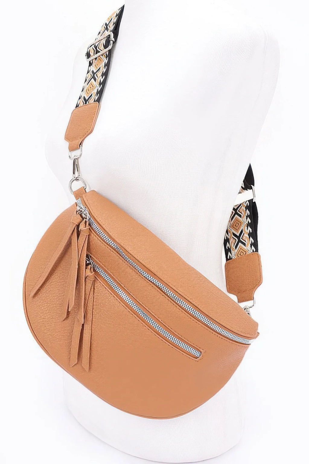 Crossbody Belt Bag – Faux Leather Zip Waist Bag, White – image 2