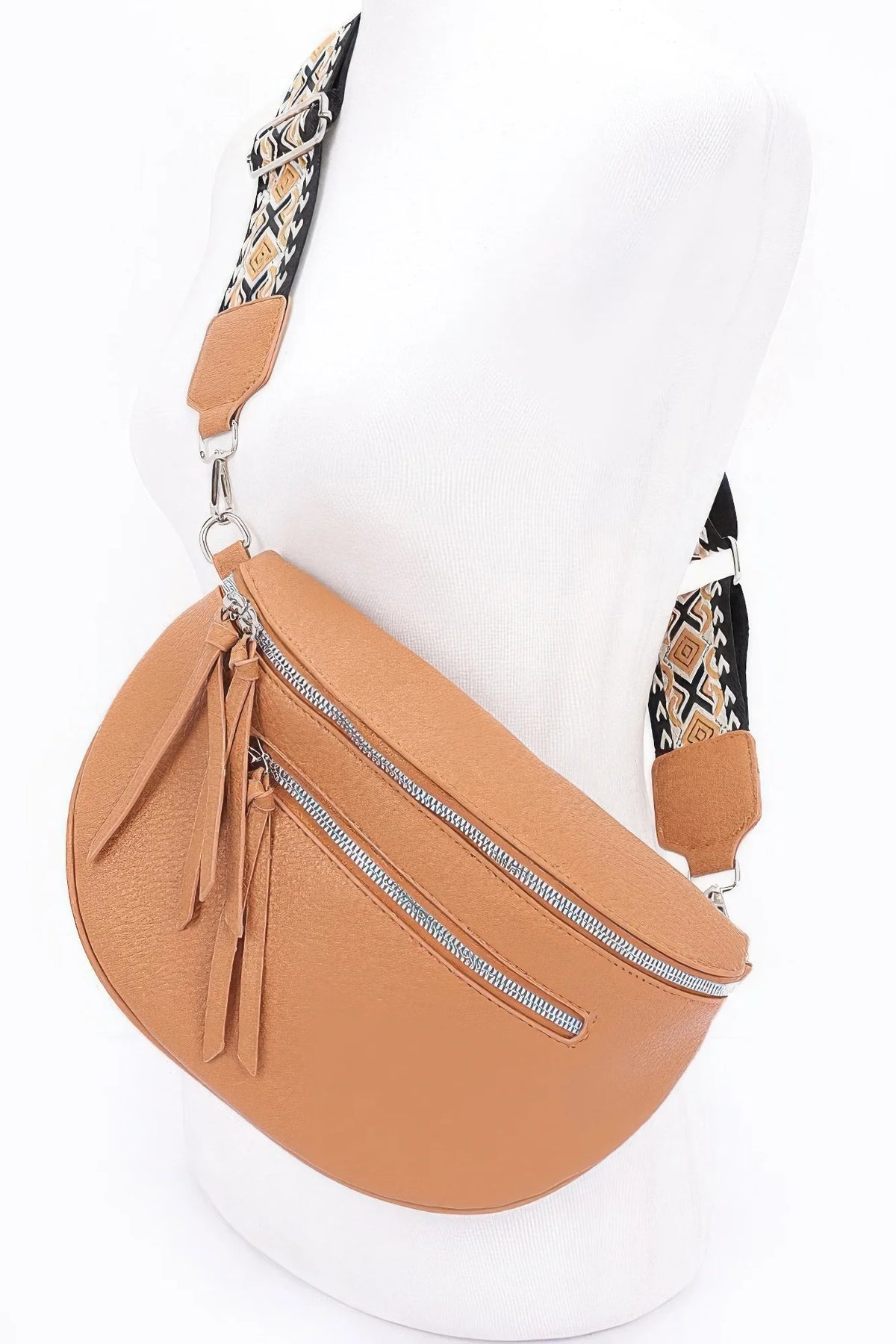 Crossbody Belt Bag – Faux Leather Zip Waist Bag, White – image 2
