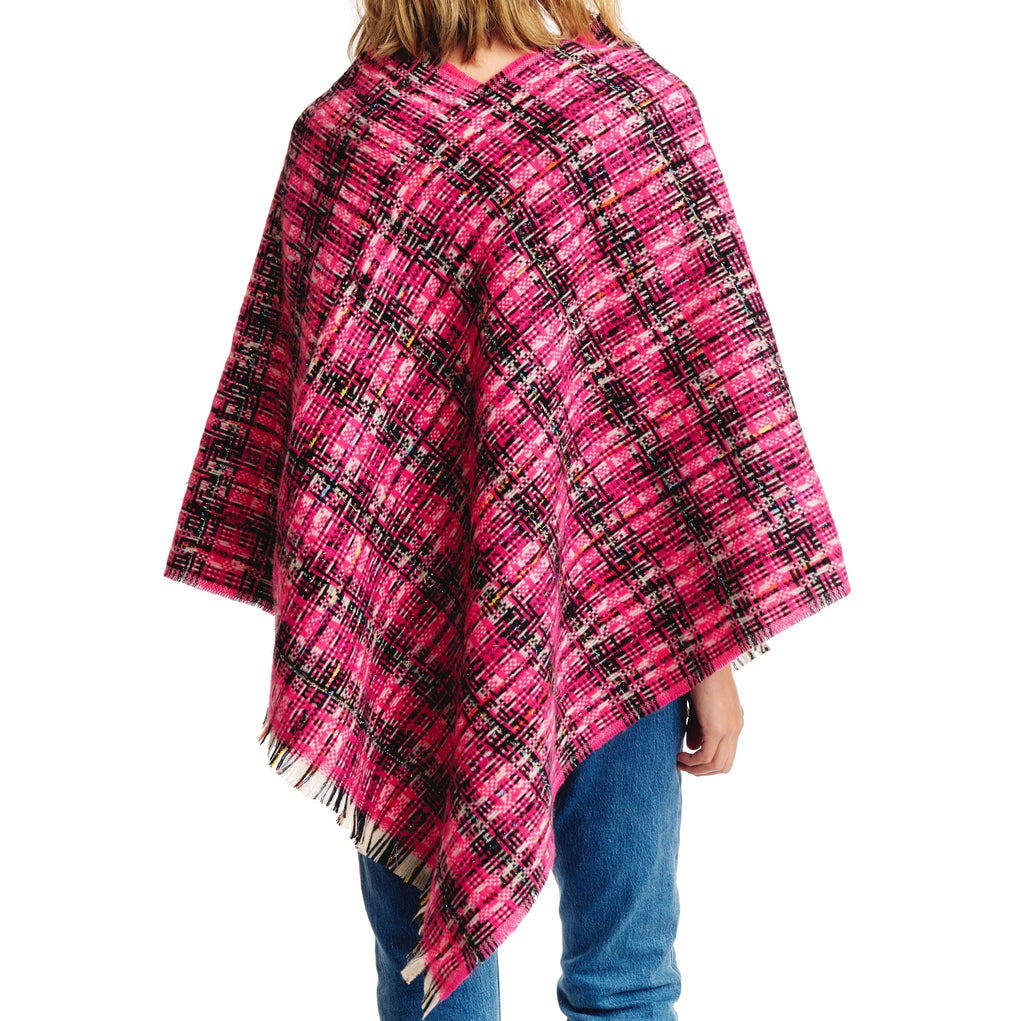 Plaid Tweed Poncho Wrap for Women – Ivory or Black – image 4