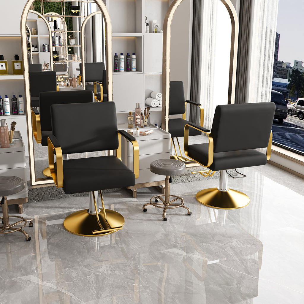 Hydraulic Salon Styling Chair 360 Swivel Black and Gold – image 1