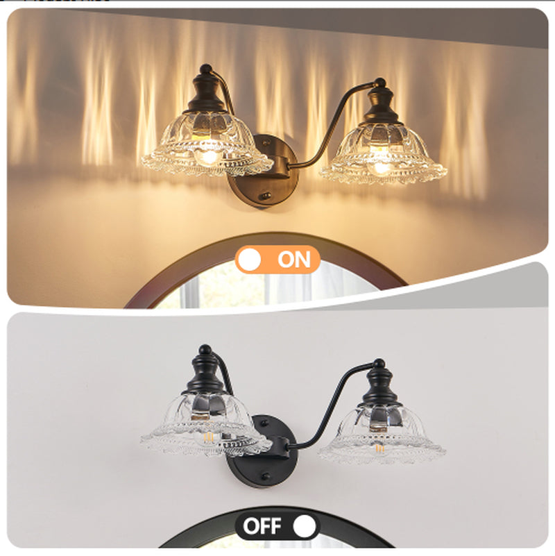 Vintage 2-Light Black Bathroom Wall Sconce with Glass 20 Inch