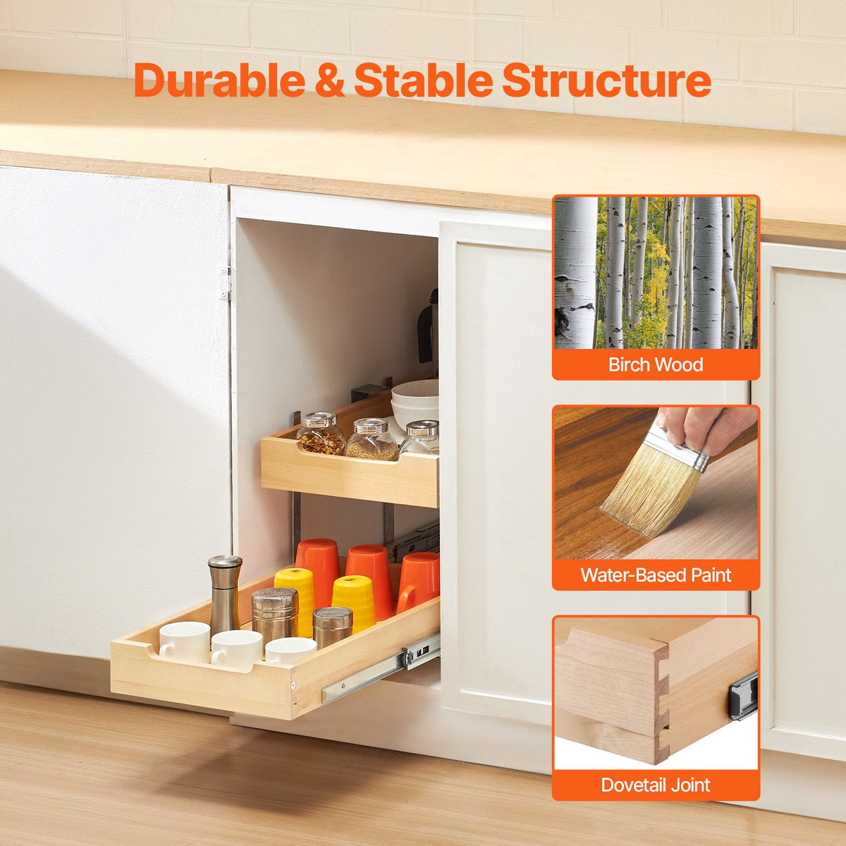 Pull Out Cabinet Organizer, 2-Tier Soft-Close Wood Drawers, 14 x 21 in – image 2