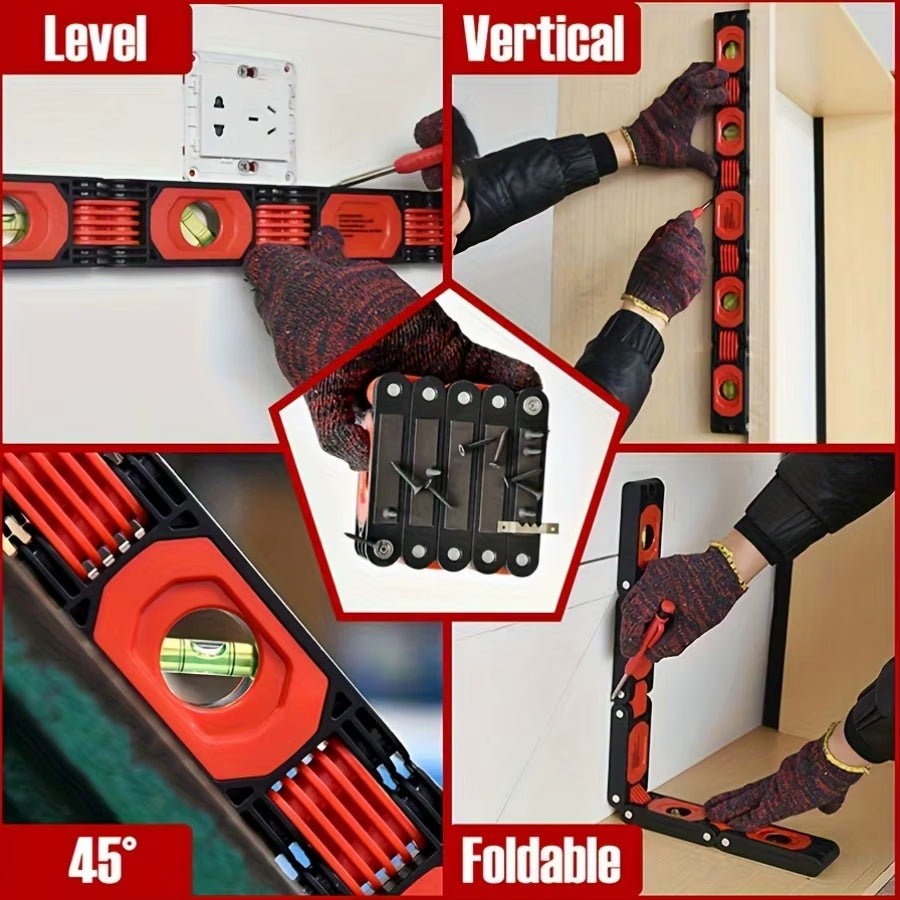 Folding Ruler with Magnetic Level - Multi-Function Measuring Tool for Home & Woodwork