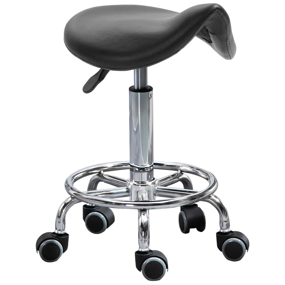 Black Saddle Stool Rolling Salon Chair with Adjustable Height – image 1