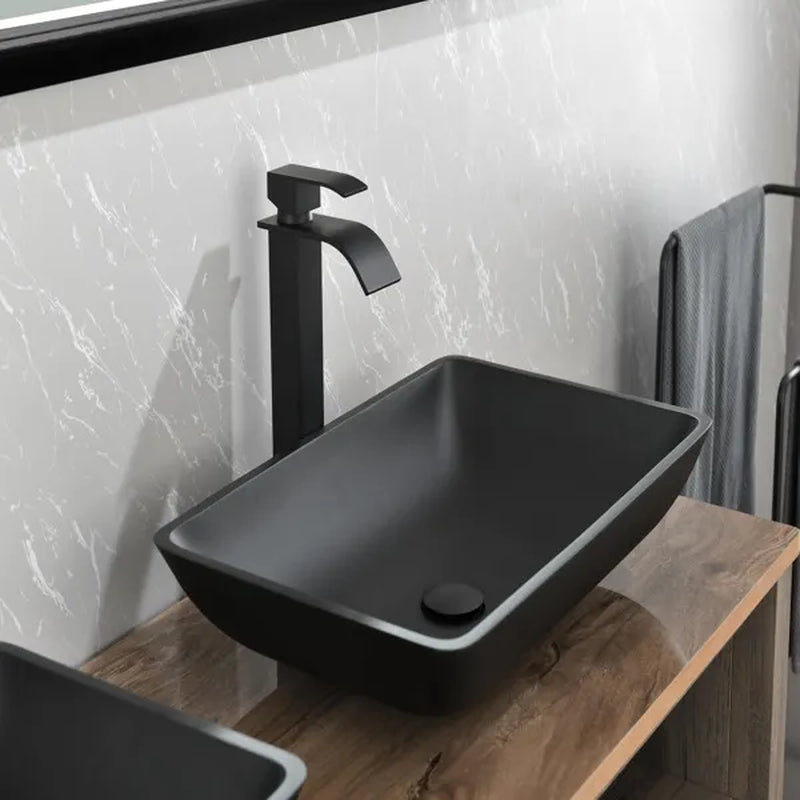 Black Glass Rectangular Vessel Sink with Faucet and Pop-Up Drain Set – image 7