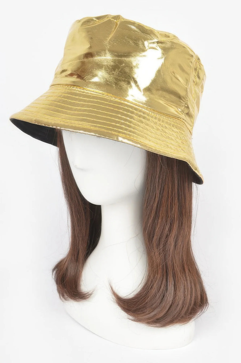 Metallic Faux Leather Bucket Hat, Gold