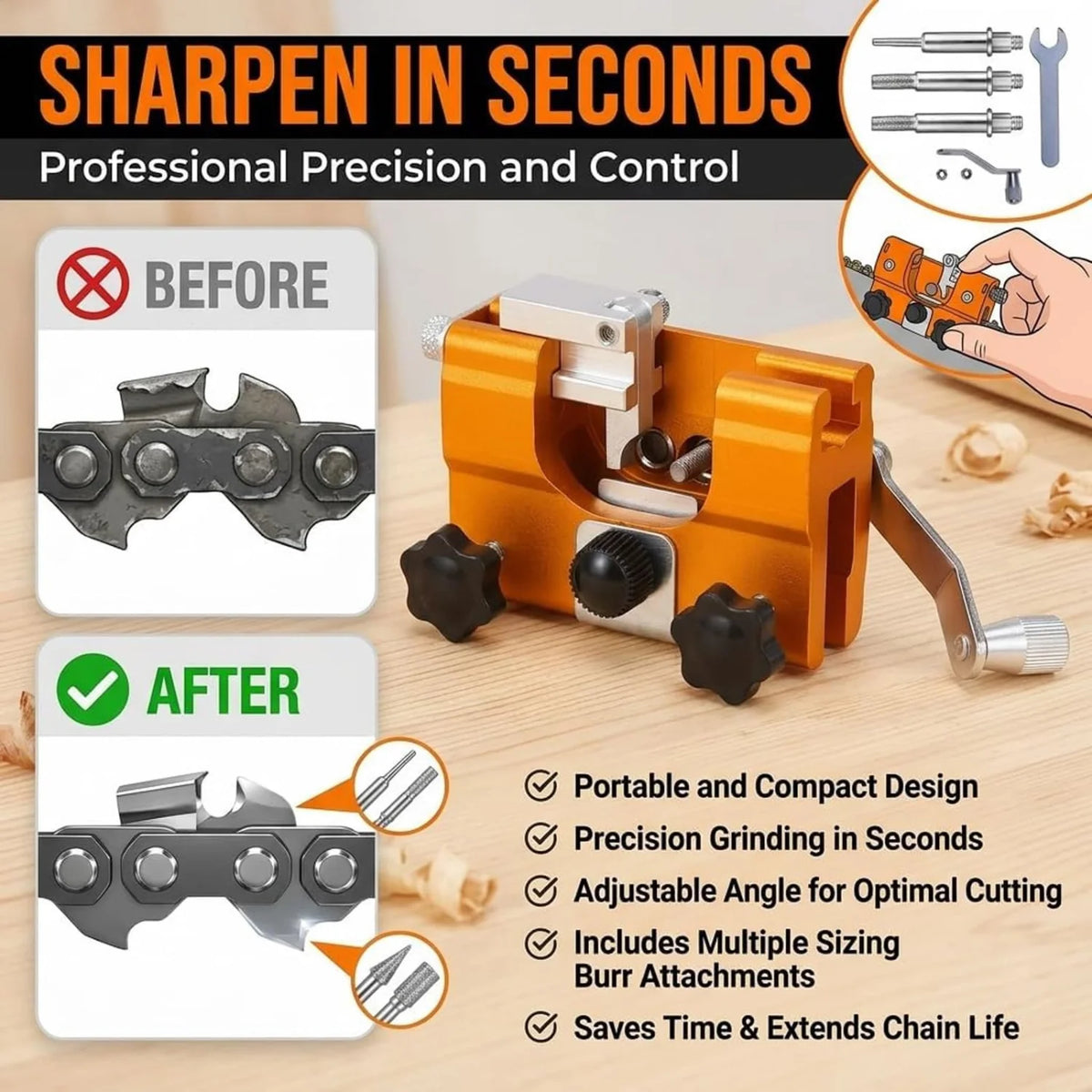 Chainsaw Sharpener Jig, Manual Clamp-On Kit for 4-22 in Chains – image 3