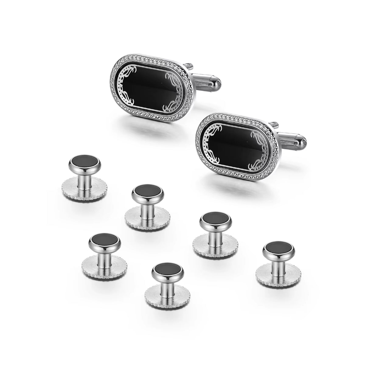 Cufflinks and Shirt Studs Set, Classic Black Formal Tuxedo Set