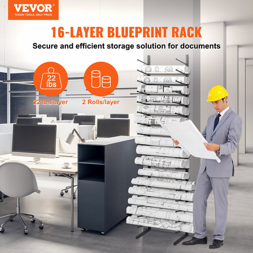 16-Tier Wall-Mount Blueprint Storage Rack for Rolled Plans and Posters – image 2