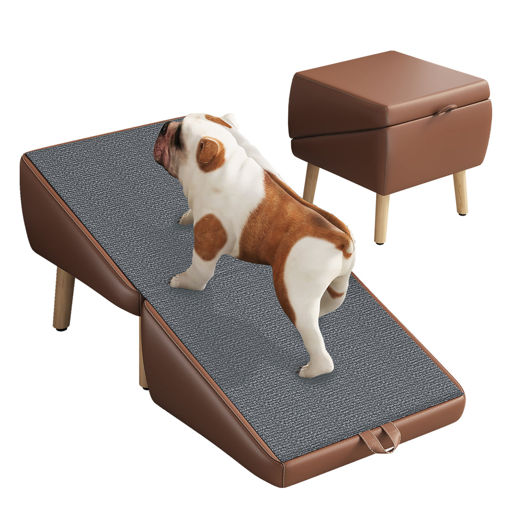 Dog Stairs and Ramp 2-in-1, Wooden Ottoman Pet Steps for Couch, Brown – image 15
